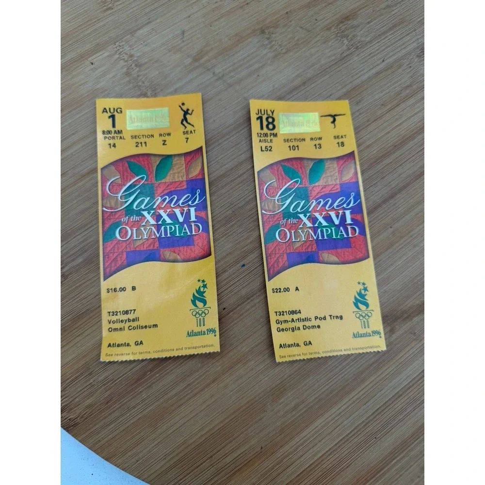 1996 ATLANTA OLYMPICS Volly Ball GYMNASTICS TICKET STUBS, LOT 2, JULY 18 Aug 1